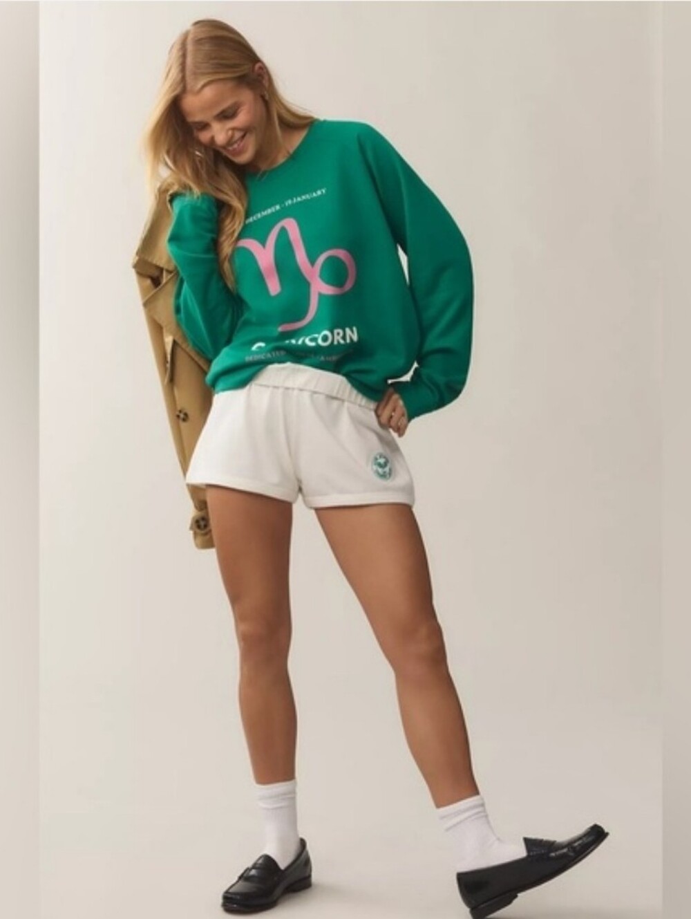 NWT Anthropologie The Zodiac Sweatshirt M Capricorn Green M Catherine O'Sullivan